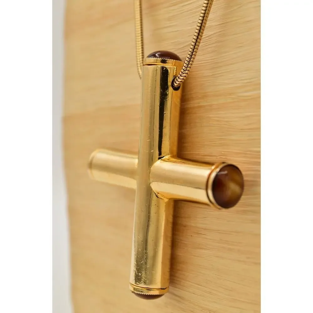 Anne Klein Accessocraft Vintage Cross Necklace Weighted Gold Chunky Signed BinBL